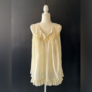 VTG Vintage 50s Butter Yellow Sleeveless Night Gown PJ Tunic Mini Dress XL